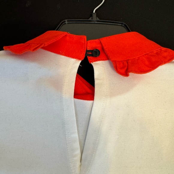 Ruffled Red Collared, Cream Body Knit Top - Picture 5 of 6